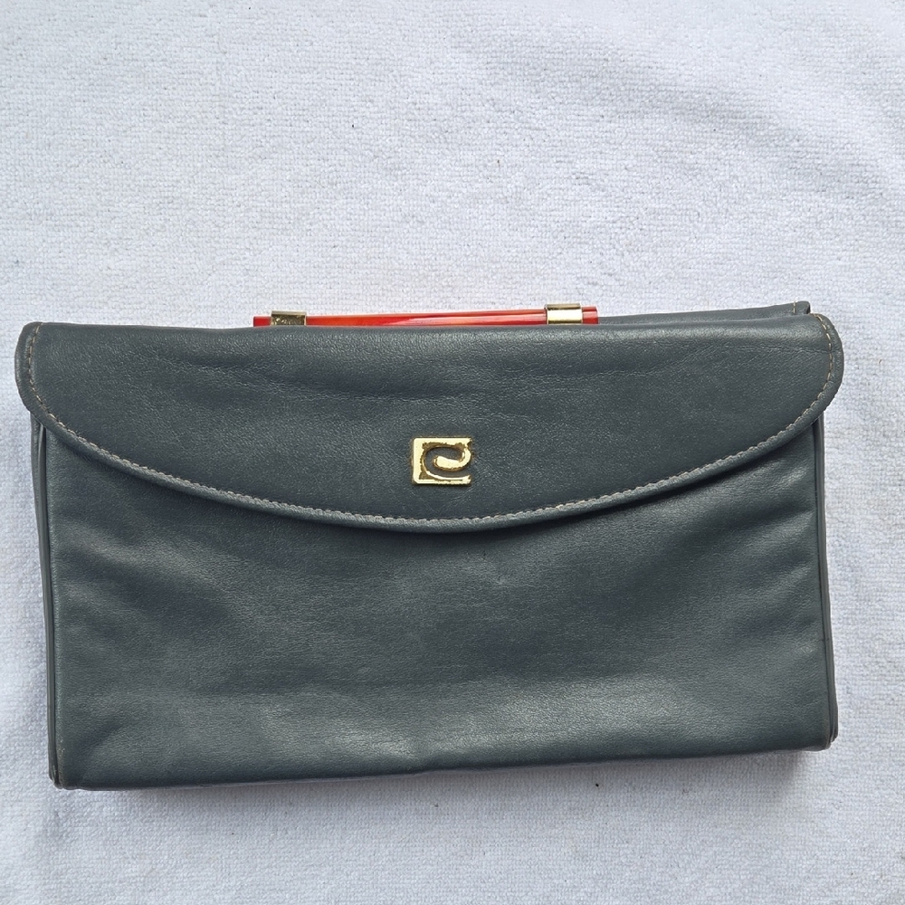 RARE VTG Pierre Cardin 60s/70s Leather Clutch With Retractable Lucite Handle